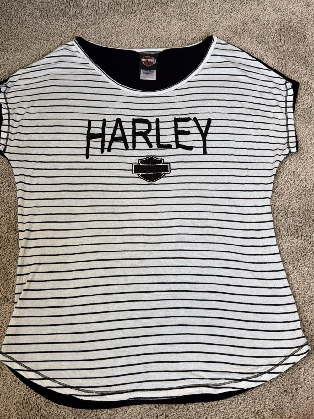 Harley-Davidson White & Black Striped Women's Tee